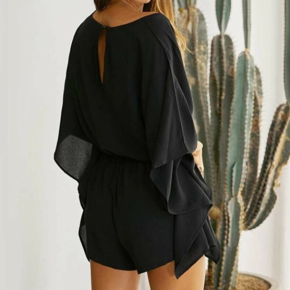 Black contemporary drawstring waist romper - Picture 3 of 4